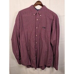 Chaps Men's XL‎ Easy Care  Maroon Plaid Long Sleeve Button Up Shirt